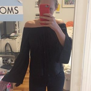 Black silk bell sleeve top